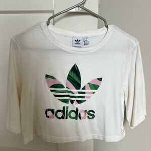 Adidas Women’s White and Green Logo Crop Top